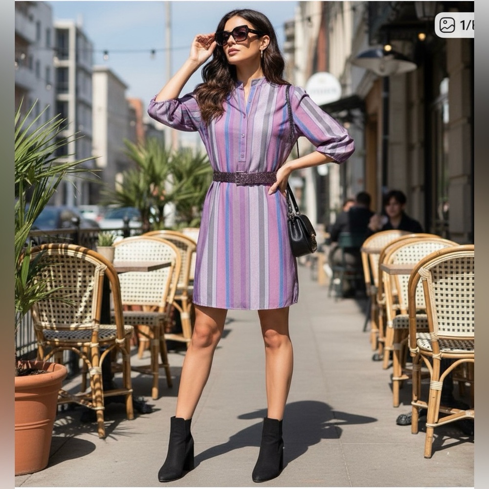 70s Vintage Striped Women's Dress ~ amazing shine, get noticed!